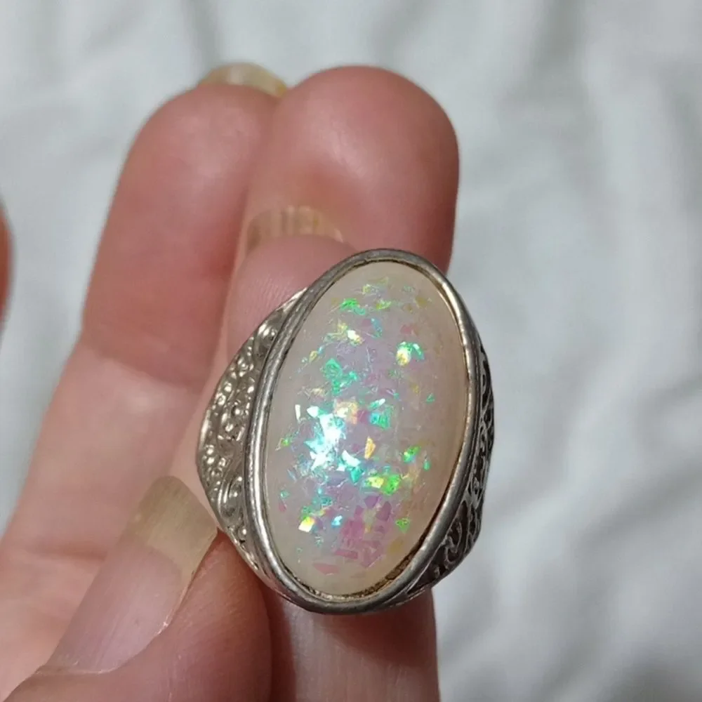 Opal and silver ring size 8